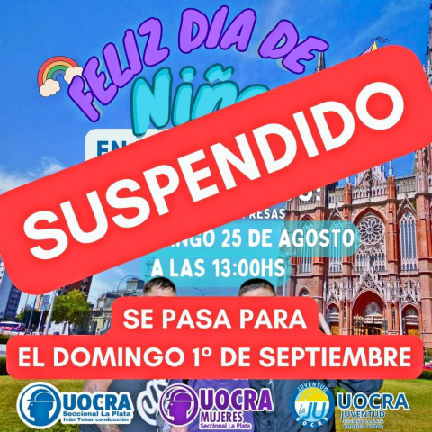 SE SUSPENDIÓ ESTE DOMINGO LOS FESTEJOS DEL DIA DE LA NIÑEZ EN PLAZA MORENO