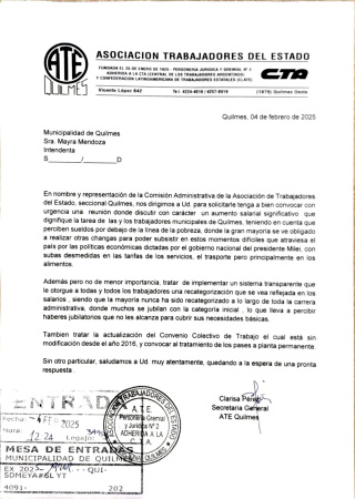 ATE QUILMES PRESENTÓ UN PEDIDO DE AUMENTO SALARIAL PARA LOS MUNICIPALES