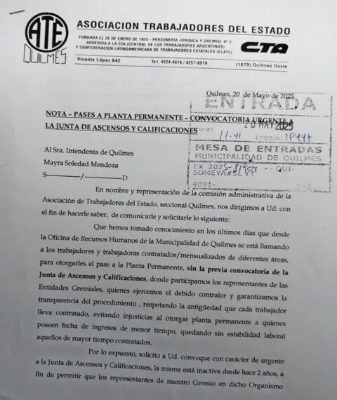 ATE QUILMES PIDIÓ UNA JUNTA VEEDORA POR PASES A PLANTA