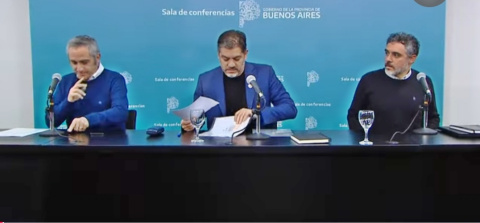 CONFERENCIA DE PRENSA MINISTROS DE GOBIERNO, CARLOS BIANCO; DE DESARROLLO DE LA COMUNIDAD, ANDRÉS LARROQUE Y EL DIRECTOR EJECUTIVO DE ARBA, CRISTIAN GIRARD