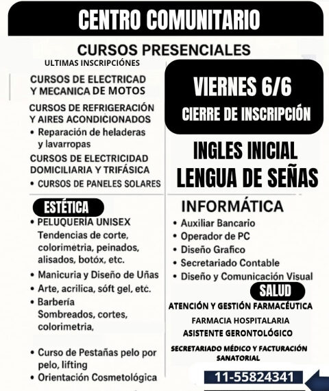 INSCRIBITE HOY EN LOS CURSOS DE ESTETICA, MECANICA, INFORMATICA, SALUD Y MAS…
