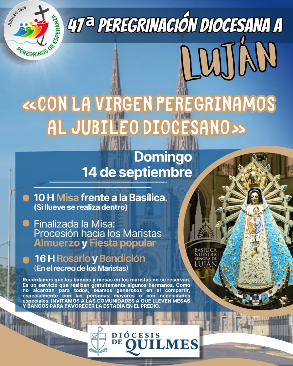 EL 14 DE SEPTIEMBRE LA DIÓCESIS DE QUILMES PEREGRINARÁ A LUJAN