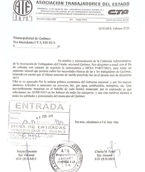 POR LA NEFASTA GESTION DE MILEI, ATE QUILMES PIDIÓ AUMENTO A LA INTENDENTA EVA MIERI