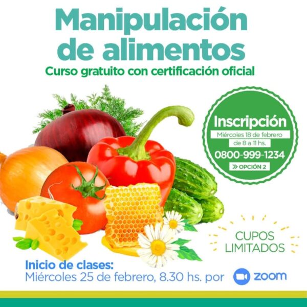 NUEVA FECHA DE INSCRIPCIÓN AL CURSO GRATUITO SOBRE MANIPULACIÓN DE ALIMENTOS