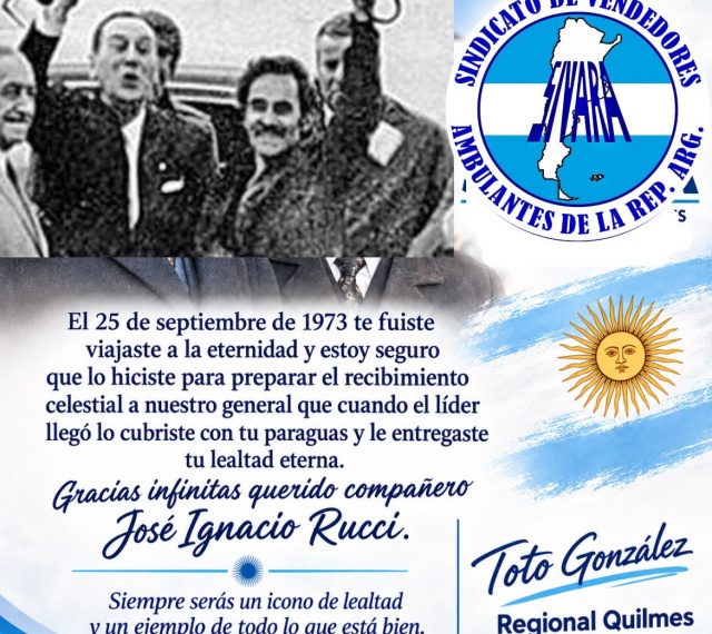 TOTO GONZALEZ (SIVARA) ADHIERE AL ANIVERSARIO DEL FALLECIMIENTO DE IGNACIO RUCCI