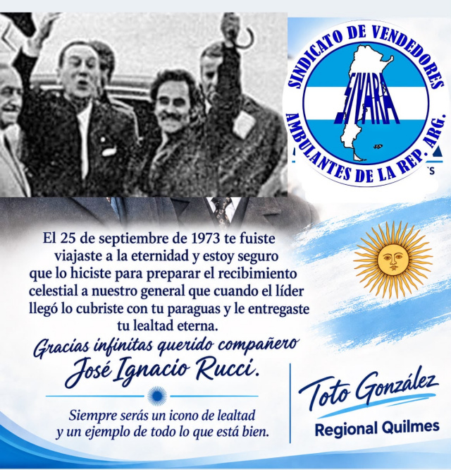 TOTO GONZALEZ (SIVARA) ADHIERE AL ANIVERSARIO DEL  FALLECIMIENTO DE IGNACIO RUCCI