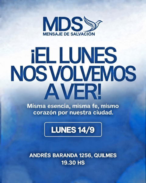 EL LUNES VUELVE A QUILMES LA IGLESIA «MDS»