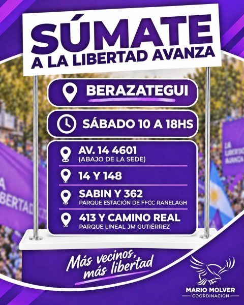 ESTE SABADO: «LLA» DE BERAZATEGUI REALIZARÁ ACTIVIDAD EN 4 BARRIOS