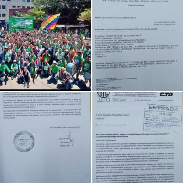 ATE QUILMES PIDIO AUMENTO Y UN BONO PARA LOS TRABAJADORES DE ESA MUNICIPALIDAD