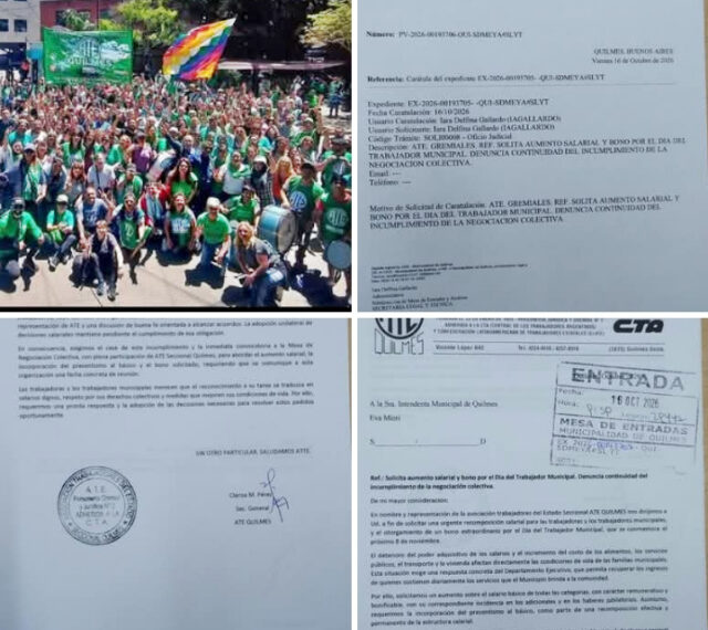 ATE QUILMES PIDIO AUMENTO Y UN BONO PARA LOS TRABAJADORES DE ESA MUNICIPALIDAD